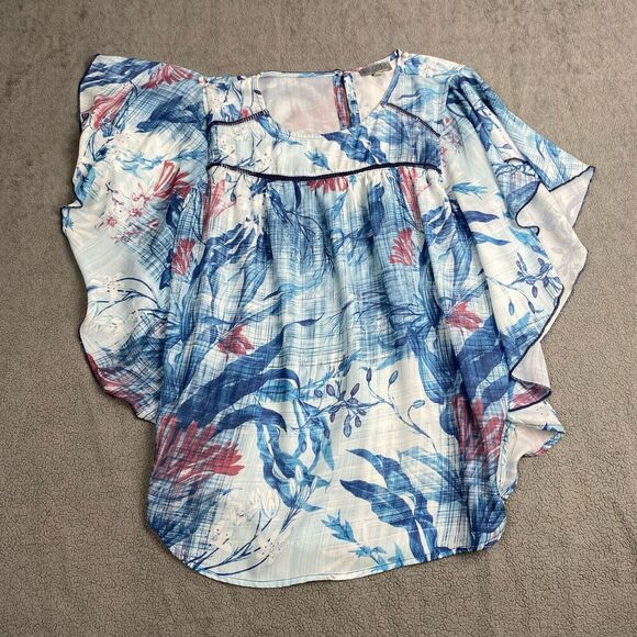 Joseph A. Women's size XL Blue Blouse Womens  Casual Floral Flutter Sleeve Boho - Picture 16 of 16